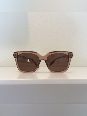 Diff Eyewear Bella XS Pink Transparent Square Sunglasses with Brown Lenses